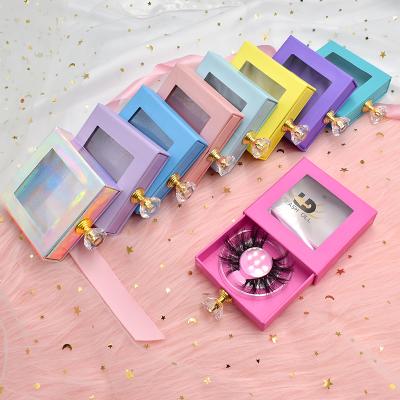 China Thick 3d mink eyelash lash box wholesaler customized eye lash packaging drawer square wick box for sale