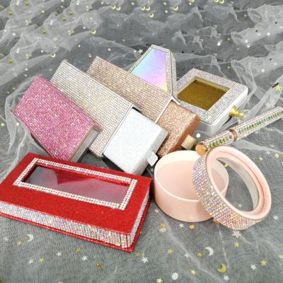 China Wholesale Custom Thick Box Glitter False Eyelash Packaging Private Label Faux Stone Shiny Eyelash Box for sale