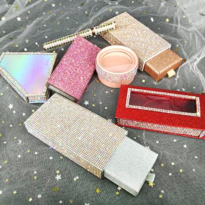 China 2020 Brand New Private Label Box Styles False Eyelash Packaging Box Hot Custom Logo Glitter Deep Shiny Rhinestone Box for sale