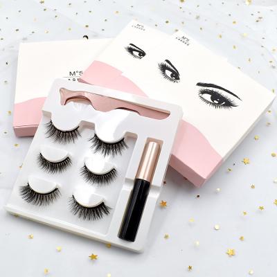 China Natural Magnetic 3D Eyelashes 3 Pairs Magnetic False Eyelashes Set Printing Logo Magnetic Eyelashes Sets for sale