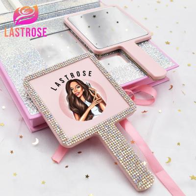 China Rhinestone Cosmetic Hand Held Metal Mirror Pocket Mirror Private Label Makeup Hand Mirror Custom Logo for sale