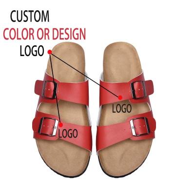 China Cushioning Fashion Man Cork Beach Shoes Double Strap Floral Buckle Custom Logo Slippers Soft Wooden Sandals for sale