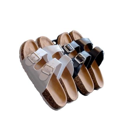 China Flat Bottom Cross Leather Logo Beach Cork Roman Slippers Custom Made Casual PU New Summer Durable for sale