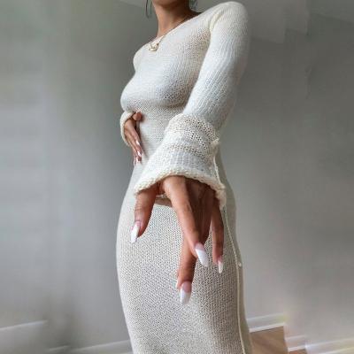 China The new anti-static 2021 autumn ladies' casual dress, knitted elastic breathable long-sleeved dress, home casual dress for sale