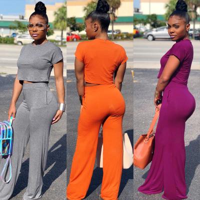 China 2021 Anti-wrinkle High Waisted Women Two Piece Pants Sets Wide Leg Pants Suit Casual Women Set Two Piece Set for sale