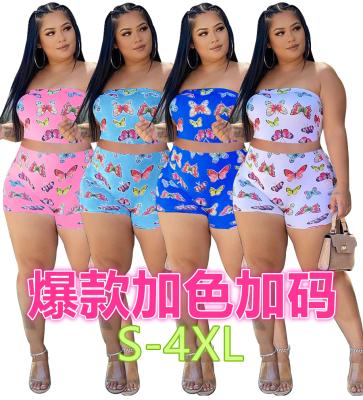 China New QUICK DRY Summer New Women's 2 Piece Set Outfit Butterfly Tight Crop Top Shorts Set Women Women Two Piece Set Clothing for sale