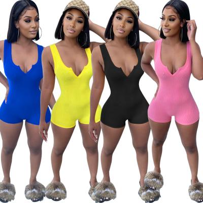 China 2021 V-neck Anti-wrinkle body vest shorts one-piece overalls short women overalls sets for sale