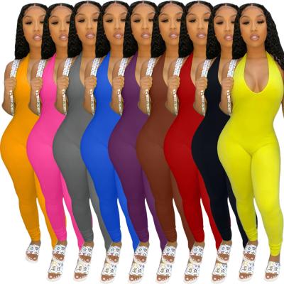 China Wholesale Solid Anti-Wrinkle Backless Stacked Panty Draped Full Bodysuits One Piece Women Overalls and Ladies Rompers for sale