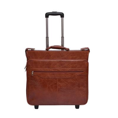 China One Way Wheel Black PU Suit Bag Leather Business Trolley Bag for sale