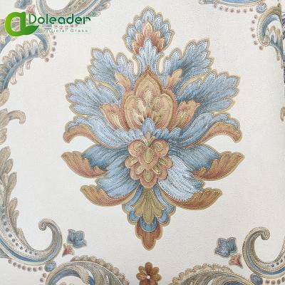 China Doleader 3d wallpaper vinyl wallpaper roll modern luxury solid relief bedroom living room wall cover beige yellow green stocklot for sale