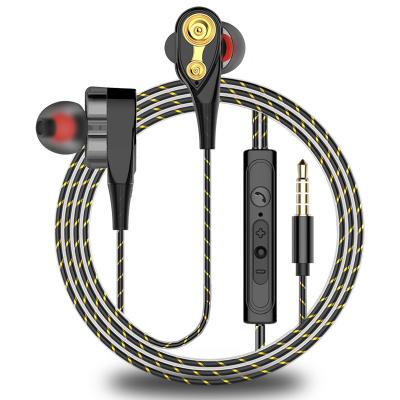 China Good Sound Quality Super Bass Dual Dynamic Driver Moving Coil 3.5mm Wired In-Ear Headphones Headphones With Mic for sale