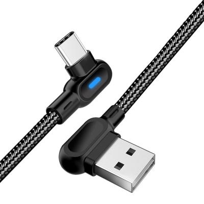 China Type-C Dual Micro USB Mobile Phone USB-C Bend 90 Degree With Charging Data 1M 2M Nylon LED Light 5V2A Fast Charging Cable For iPhone 12 pro for sale