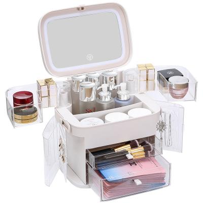 China Multifunctional Clear Acrylic Dustproof Shockproof Waterproof Storage Bags Box LED Makeup Mirror Jewelry Organizer for sale