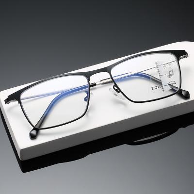 China Custom Titanium Metal Half Frame Anti Blue Light Men's Progressive Multifocal Reading Glass Indoor Door for sale