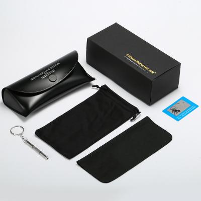 China ENSEMBLE Fashion PU Wholesale Glasses Box Custom Logo Eyewear Packaging With Pouch And Cloth Glasses High Quality Case Set for sale