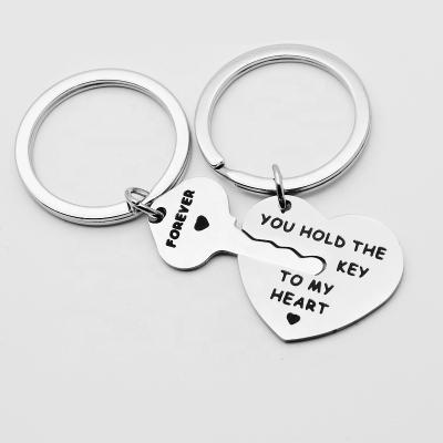 China Decoration Lovers Key Chain You Hold The Key To My Heart Stainless Steel Couples Key Chain Forever for sale