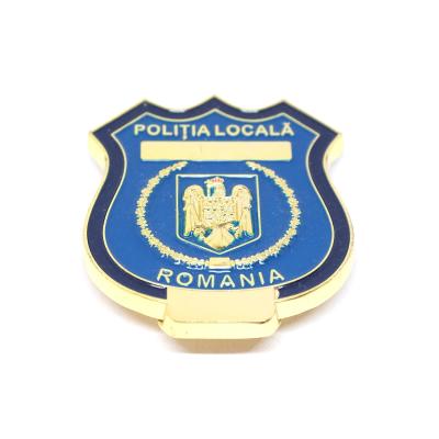 China 3D Anniversary Metal Badge Clip Romania Politia Locala 3D Custom Metal Pressed Silver Clip for sale