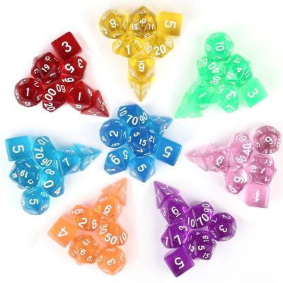 China Amazon Hot Sale Acrylic Playing Game Dice Set Transparent Color 7 in 1 for Party Collecting Games for sale