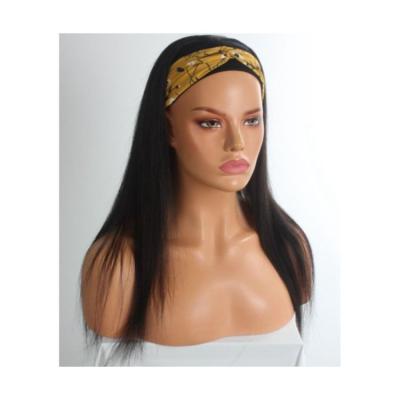 China European and American women's real hair wig ice silky straight sliver wave long hair wig hair band wigs for sale