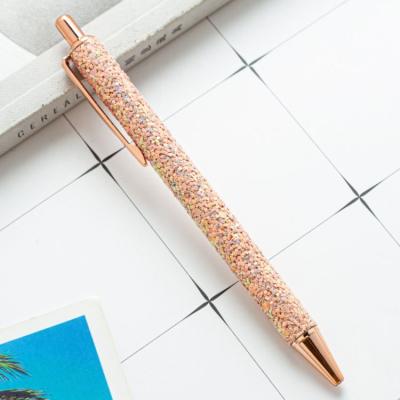 China Luxury Rose Gold Sequin Drill Glitter Metal Press Ballpoint Pen Ballpoint Pens For Office Supplies for sale