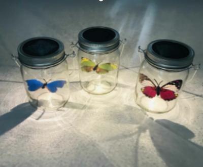 China Garden Solar Outdoor Waterproof Butterfly Glass Jar Hanging Light, Lead Glass Solar Lamp Solar Led Light for sale