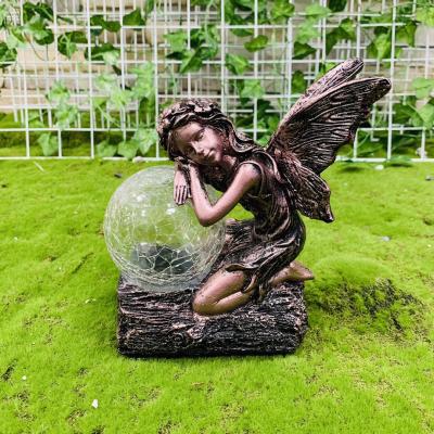 China Garden factory direct supply waterproof Solar Angel Crystal BallGarden led light resin solar lamp for sale