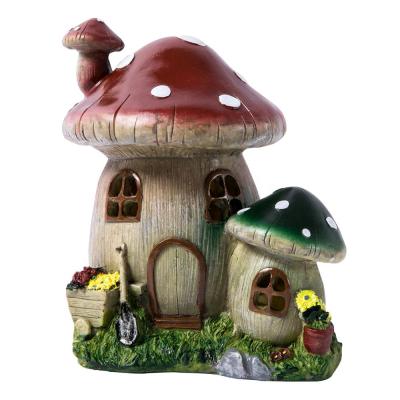 China Polyresin Solar Waterproof Mushroom Garden House Lights Solar Fairy Garden Led Light Solar Resin Light for sale