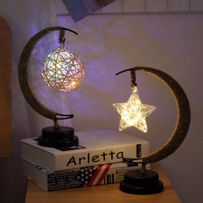 China New Bedroom Led Stars And Moon Christmas Night Lights Hemp Rope USB Handmade Wrought Iron Baby Led Night Light for sale