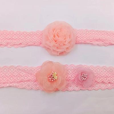 China Babies wear flowers on their heads Chinese manufacturers wholesale hand-made pink mesh baby headband decorative flowers for sale