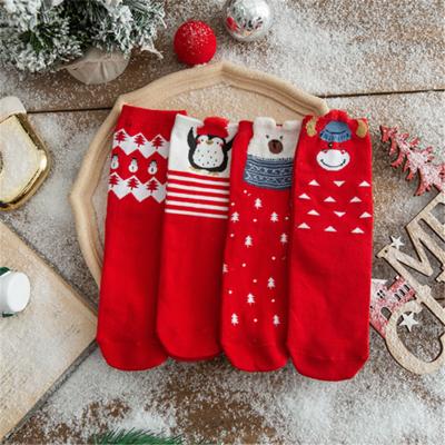 China Breathable socks Christmas autumn and winter new products ladies cartoon socks red gift box cotton three-dimensional socks for sale