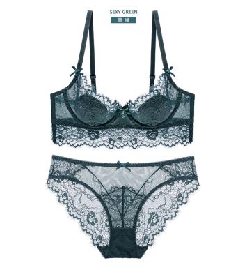 China Factory Direct Sales QUICK DRY Women's Free Lace Solid Yarn Peacock Bra Sets Elegant Triangle Lightly Padded Bra and Brief Sets for sale