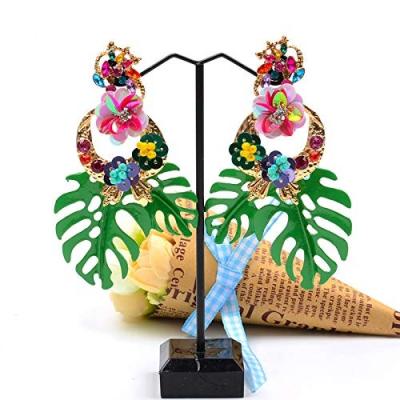 China Tropical Green Floral Sequin Earrings, Summer Flower TRENDY Fashion Statement Cool Sequins Leaves Stud Earrings for Women and Girls for sale