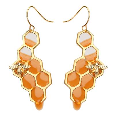 China ZKBKJSPZJB Neo-Gothic Goof Earring-Honeycomb Stud Earrings For Women - Asymmetrical Honeypot Earrings Bee Costume Women for sale