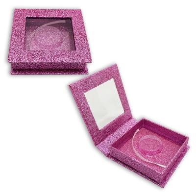 China Full Recycled Materials Strip Lashes Paper Box Wick Packaging Box Pink Glitter Eyelash Packaging Bulk for sale