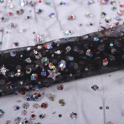 China Bridal / Kids Glitter Sequin Mesh Fabric With Sequins Tulle Anti-Static Fabric For Wedding Dress for sale