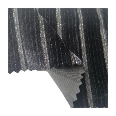 China Antistatic Cationic Lurex / Cation Silver Pump Stripe Dyed Velvet Fabric for sale