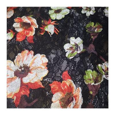 China Viable multicolor digital digital 3d flower foil print lace fabric 70%cotton 30%nylon foil fabric for dress for sale