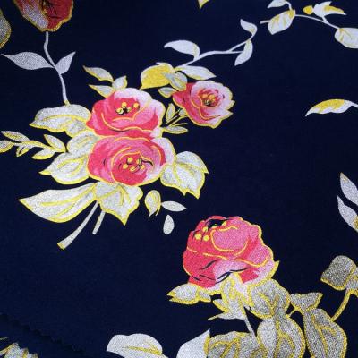 China Flower Design Navy Anti Static Scuba Dress Digital Foil Material Custom Printed Fabric for sale