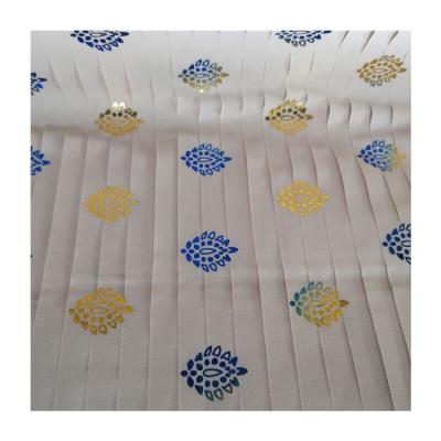 China Fabric Supplier Colorful Flower Design Anti-static Chiffon Pleated Hot Stamping Foil Printed Pleated Chiffon Fabric for sale