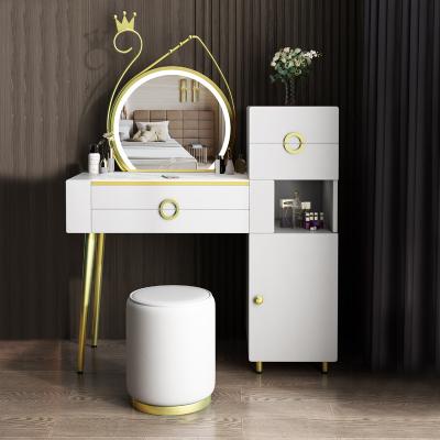 China (Others)Adjustable Modern Simple White Wood Mirrored Makeup Vanity Dresser Dressing Table Designs With Led Mirror And Stool And Drawers for sale