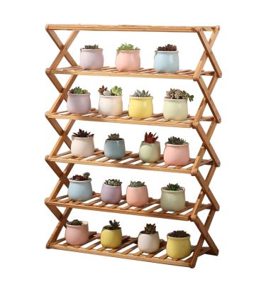 China (Size) SITU Adjustable 6 Layers Foldable Expandable Shoe Organizer Bamboo Wooden Shoe Racks For Shops Indoor Outdoor for sale