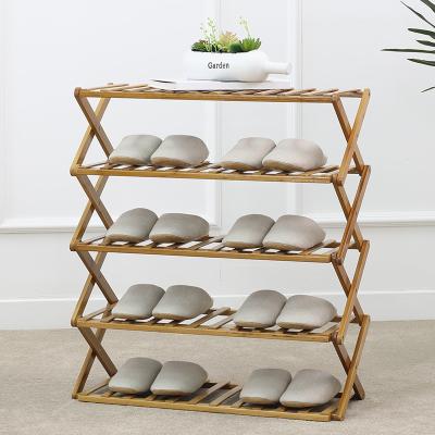 China (Size) Adjustable Multi-Tier Folding Bamboo Flower Rack Plant Stand SITU Shoe Shelf Free Standing Storage for sale