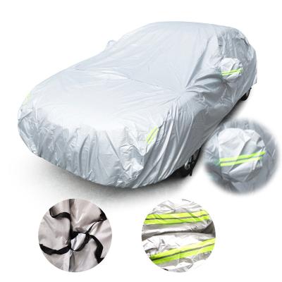 China Durable Custom Logo Silver Reflective Stripe Universal SUV Car Covers Sun Dust UV Protection Outdoor Full Car Auto Covers for sale