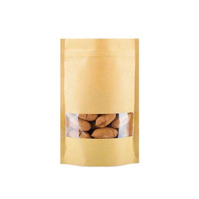 China Moisture Proof Stand Up Zip Pouch Brown Kraft Paper Bags Dried Food Packaging Bags With Window for sale