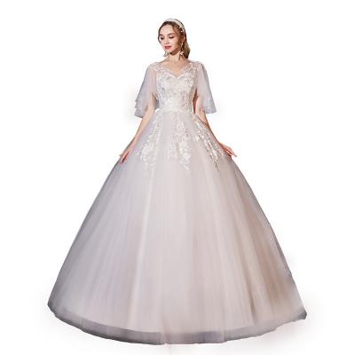 China Anti-Static Wedding Dress Winter Bride Wedding Shoulder Slim Wedding Ladies Tied Lace Up Embroidery Dress Dress for sale