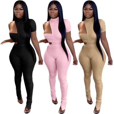 China 2021 Women Breathable Fashion Club Well-Cut Chest Wrap Jacket Asymmetrical Slit Pants Three Piece Set for sale