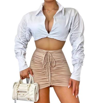 China QUICK DRY Custom Solid Crop Tops Women's Clothing Women's Drop-Down Turn-Down Collar Blouse Shirt and Tops Tops for Women for sale