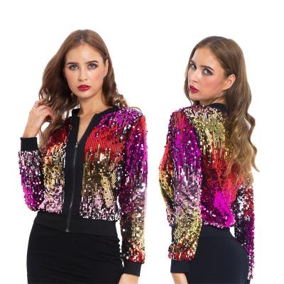 China 2021 fall/winter sequin gradient color women's hoodie QUICK DRY jackets from Amazon plus size women's jackets for sale