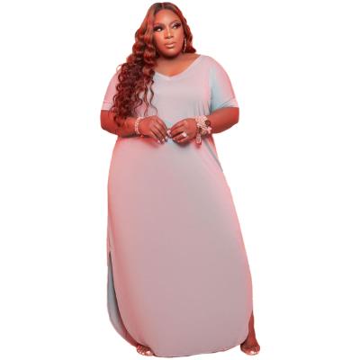 China Hot selling BK00019 pure color fat women's clothing anti-static stretching solid color plus size dress casual loose slit dress long maxi for sale