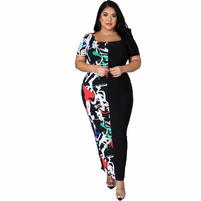 China Fashion Washable Print Round Neck Women's Clothing Plus Size Dress Plus Size Stitching Skirt for sale